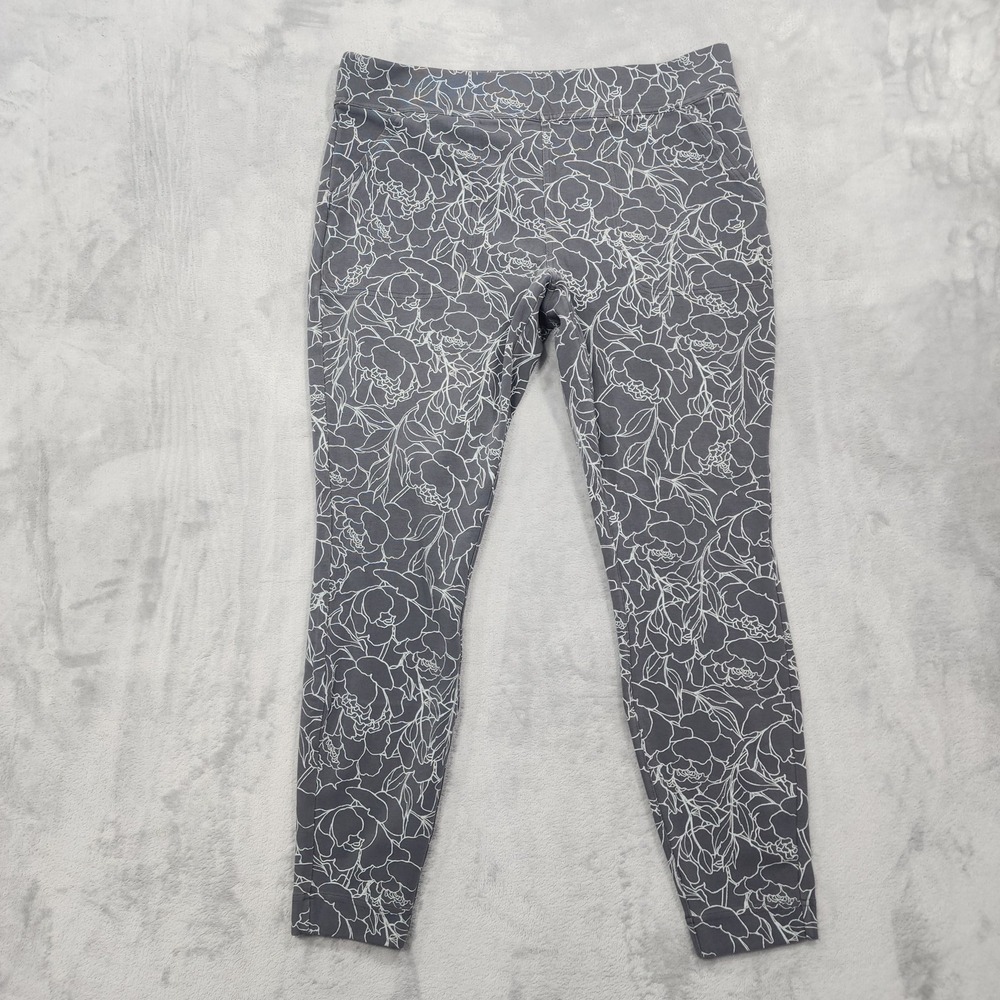 Duluth‎ Trading Co Leggings Womens L Gray Floral Regular Ankle Pockets Stretch